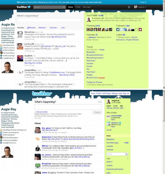 Old and new Twitter designs